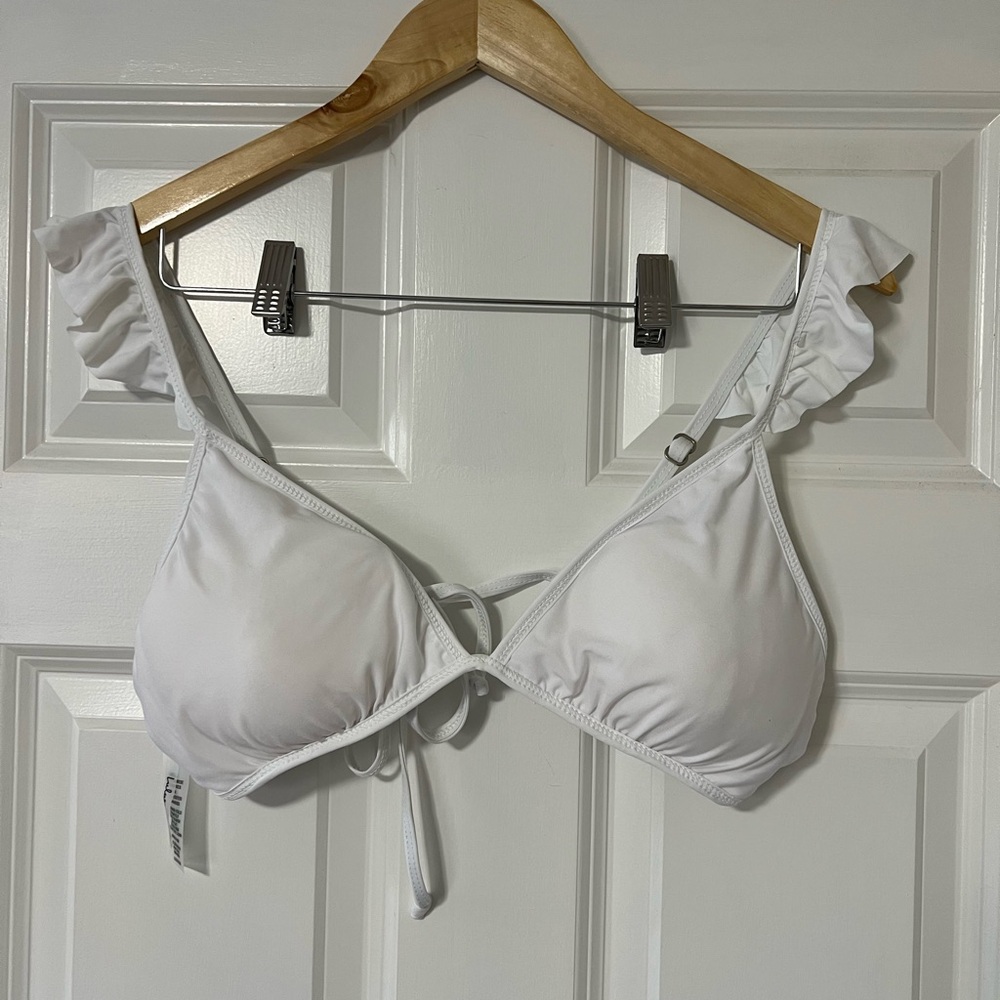 Lulu's White Ruffle Strap Tie-Front Bikini Top